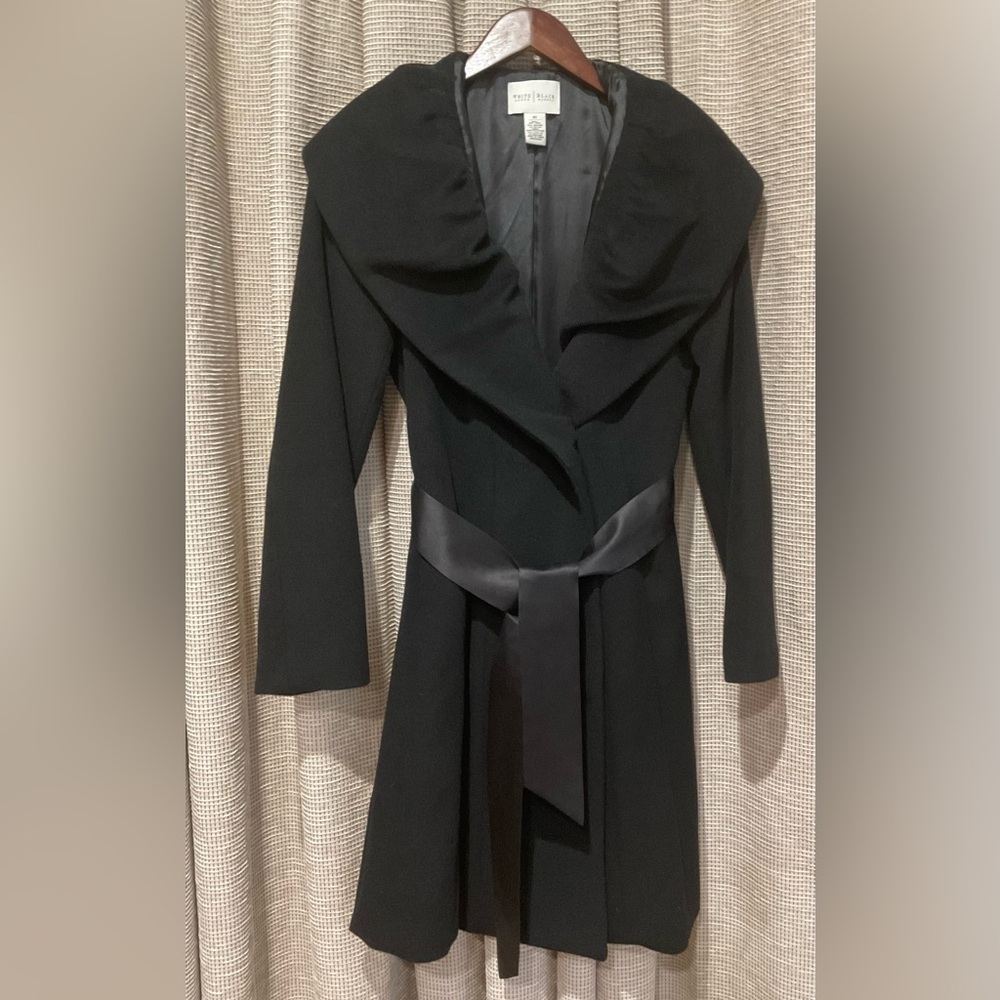 Vintage White House Black Market Black Drape Collared Wool Coat, Size X-Small